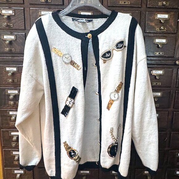 Vintage 1980's Sweater with sequined embellishments and shoulder pads. - Picture 1 of 5